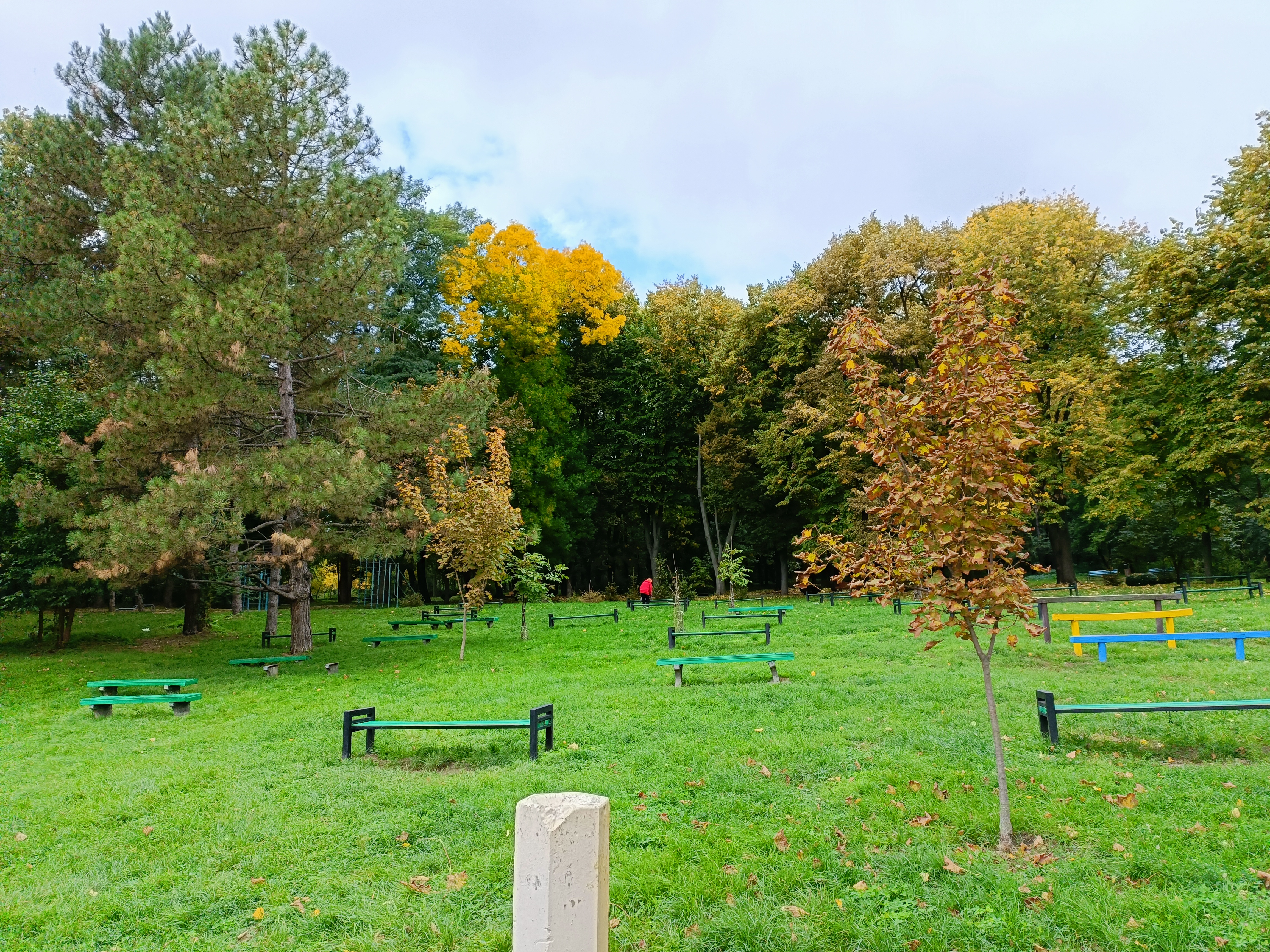 Bănci și copaci de toamnă — Rose Valley Park (Parcul Valea Trandafirilor), Chișinău, Republic of Moldova